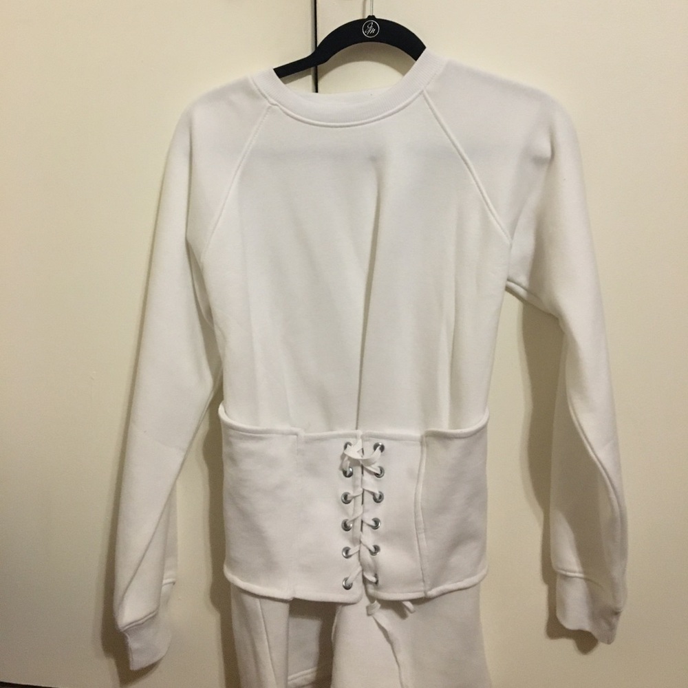 white corset sweatshirt